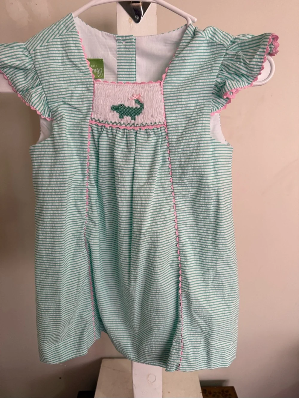 NWT Classic Whimsy Green Seersucker Alligator Smocked Dress